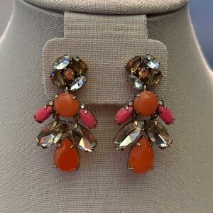 Gorgeous Pop Geo Orange, Pink, and Rhinestone Statement Earrings